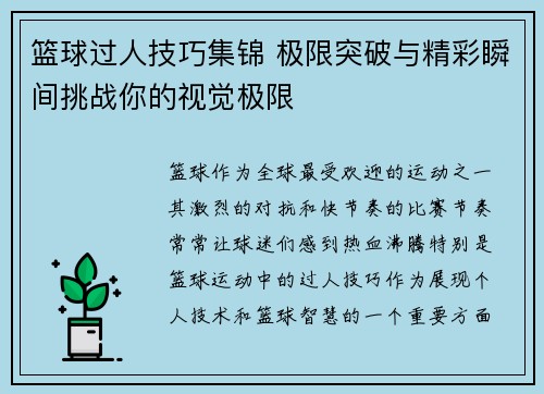 篮球过人技巧集锦 极限突破与精彩瞬间挑战你的视觉极限