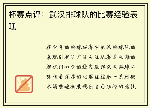 杯赛点评：武汉排球队的比赛经验表现