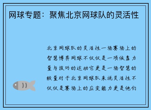 网球专题：聚焦北京网球队的灵活性