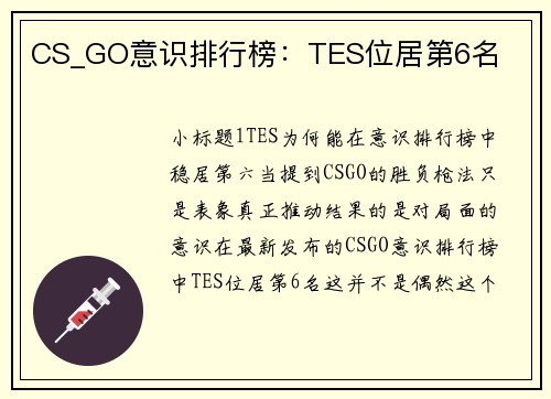CS_GO意识排行榜：TES位居第6名
